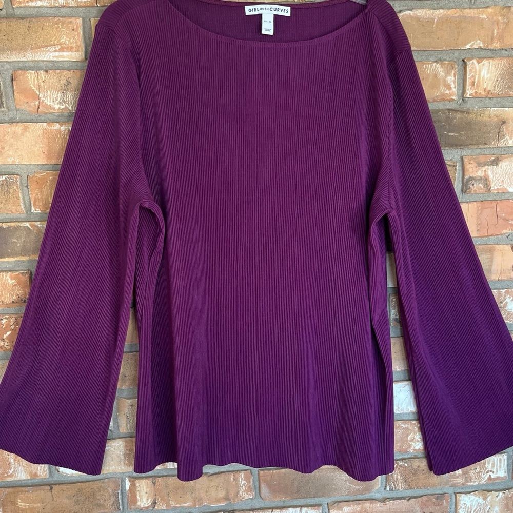 Girl With Curves Women’s Dark Plum Long Wide Sleeves Knit Blouse Size XL